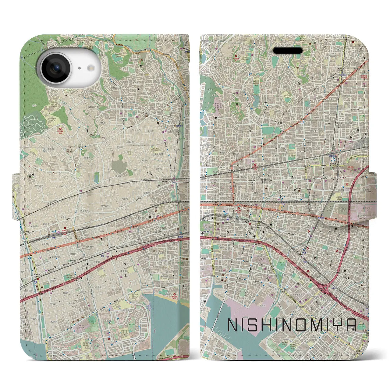 【西宮(兵庫県)】地図柄iPhoneケース(手帳タイプ)