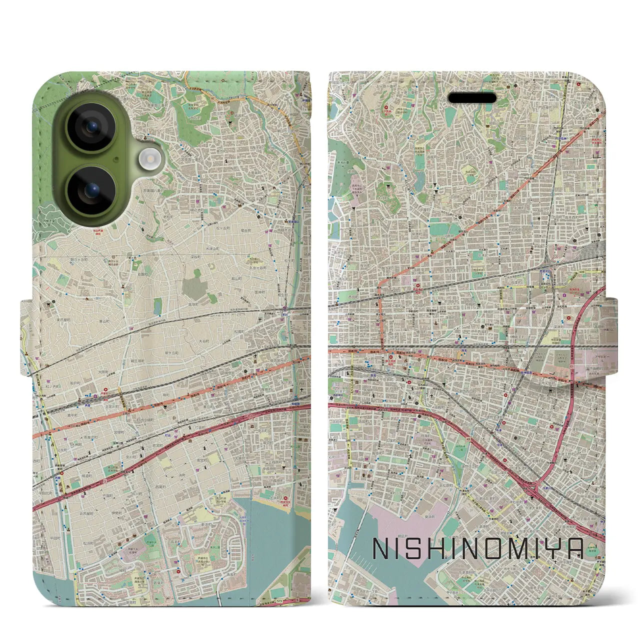 【西宮(兵庫県)】地図柄iPhoneケース(手帳タイプ)ナチュラル・iPhone 17 Pro Max 用
