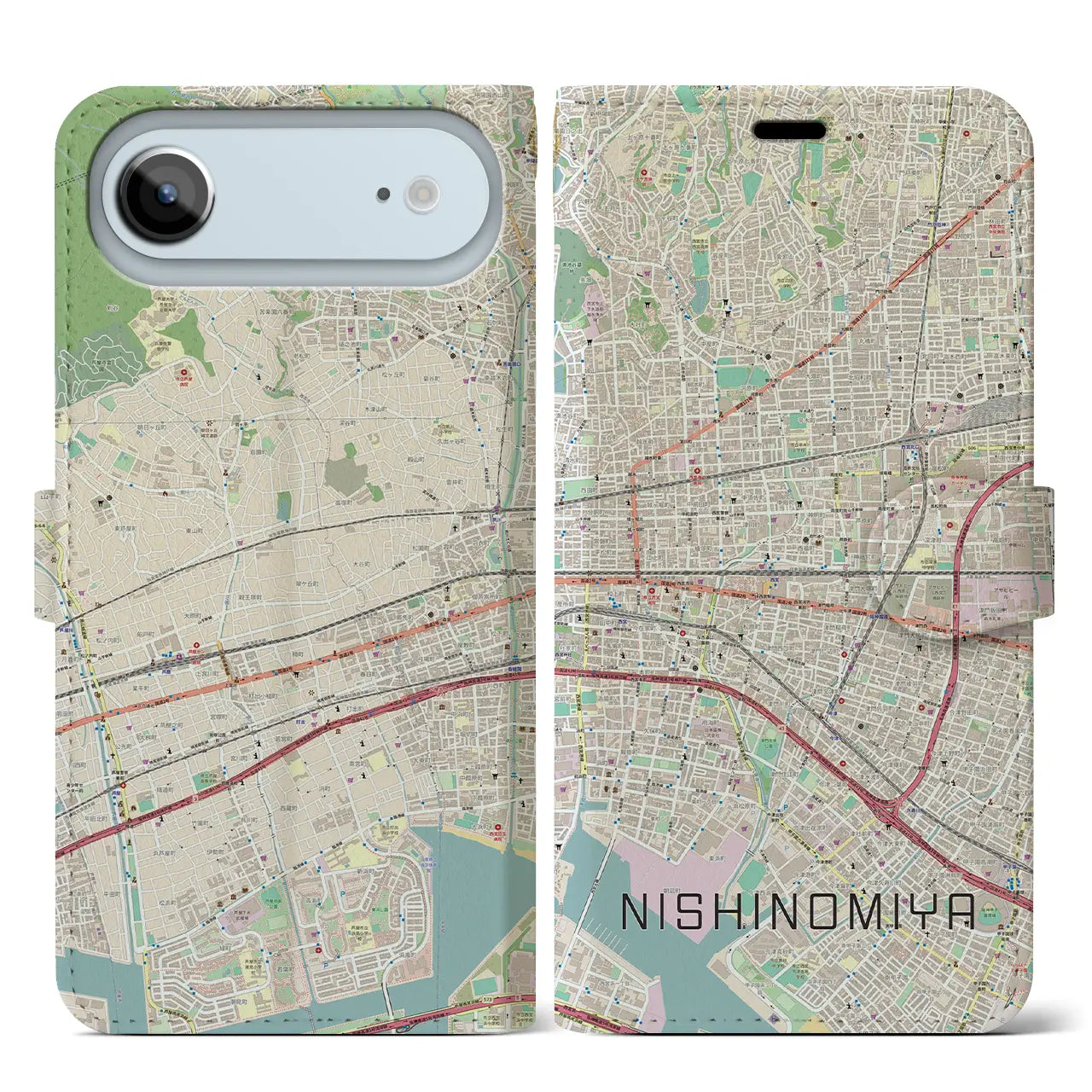 【西宮(兵庫県)】地図柄iPhoneケース(手帳タイプ)