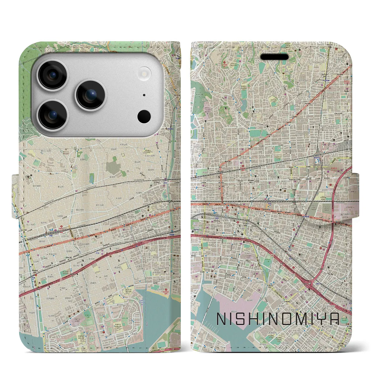 【西宮(兵庫県)】地図柄iPhoneケース(手帳タイプ)