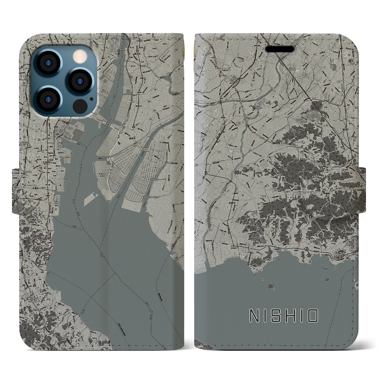 【西尾2(愛知県)】地図柄iPhoneケース(手帳タイプ)