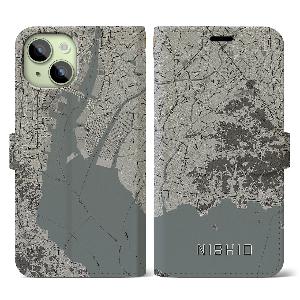 【西尾2(愛知県)】地図柄iPhoneケース(手帳タイプ)