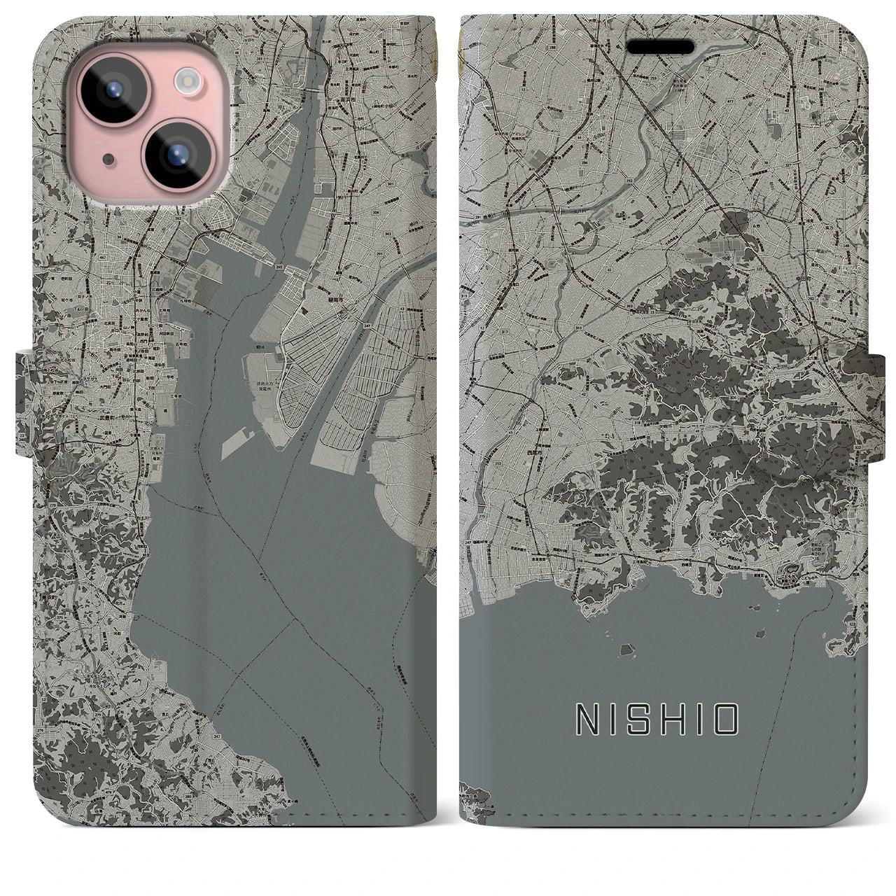 【西尾2(愛知県)】地図柄iPhoneケース(手帳タイプ)