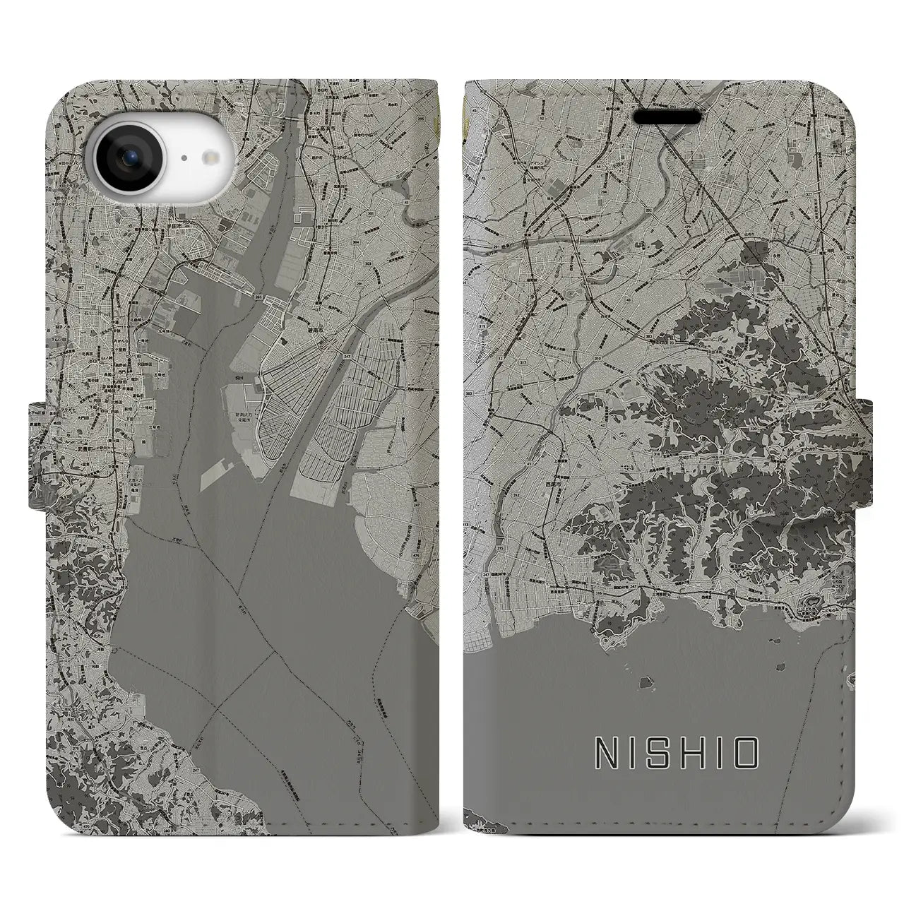 【西尾2(愛知県)】地図柄iPhoneケース(手帳タイプ)