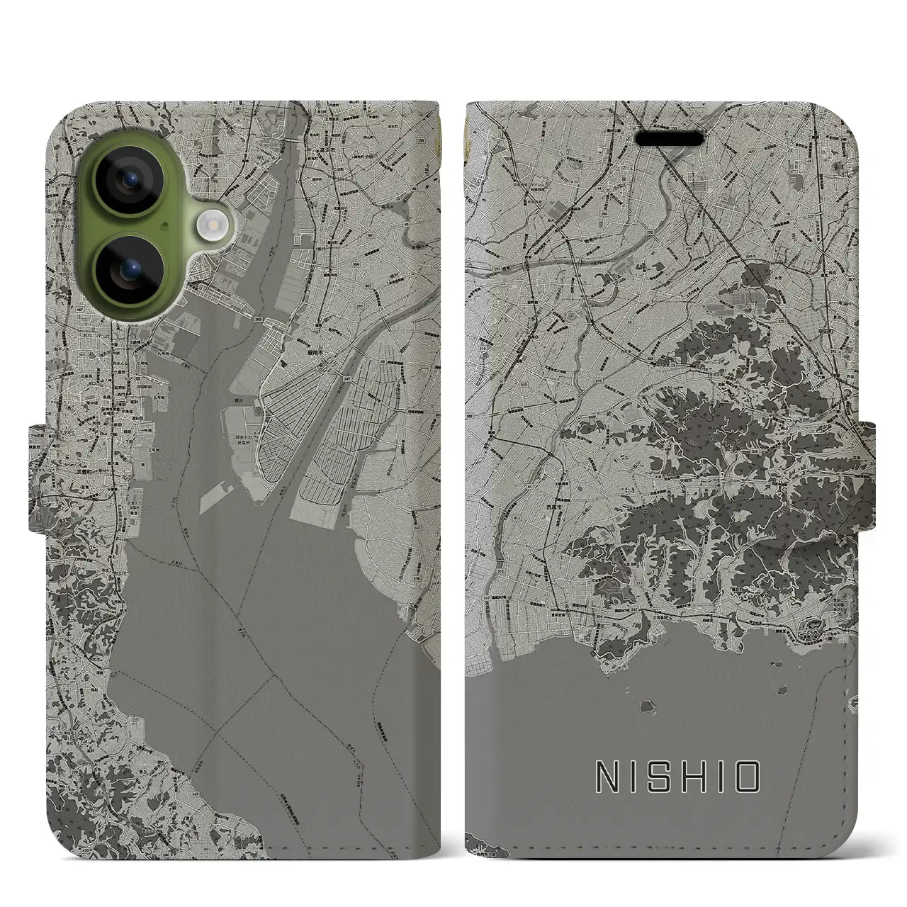 【西尾2(愛知県)】地図柄iPhoneケース(手帳タイプ)