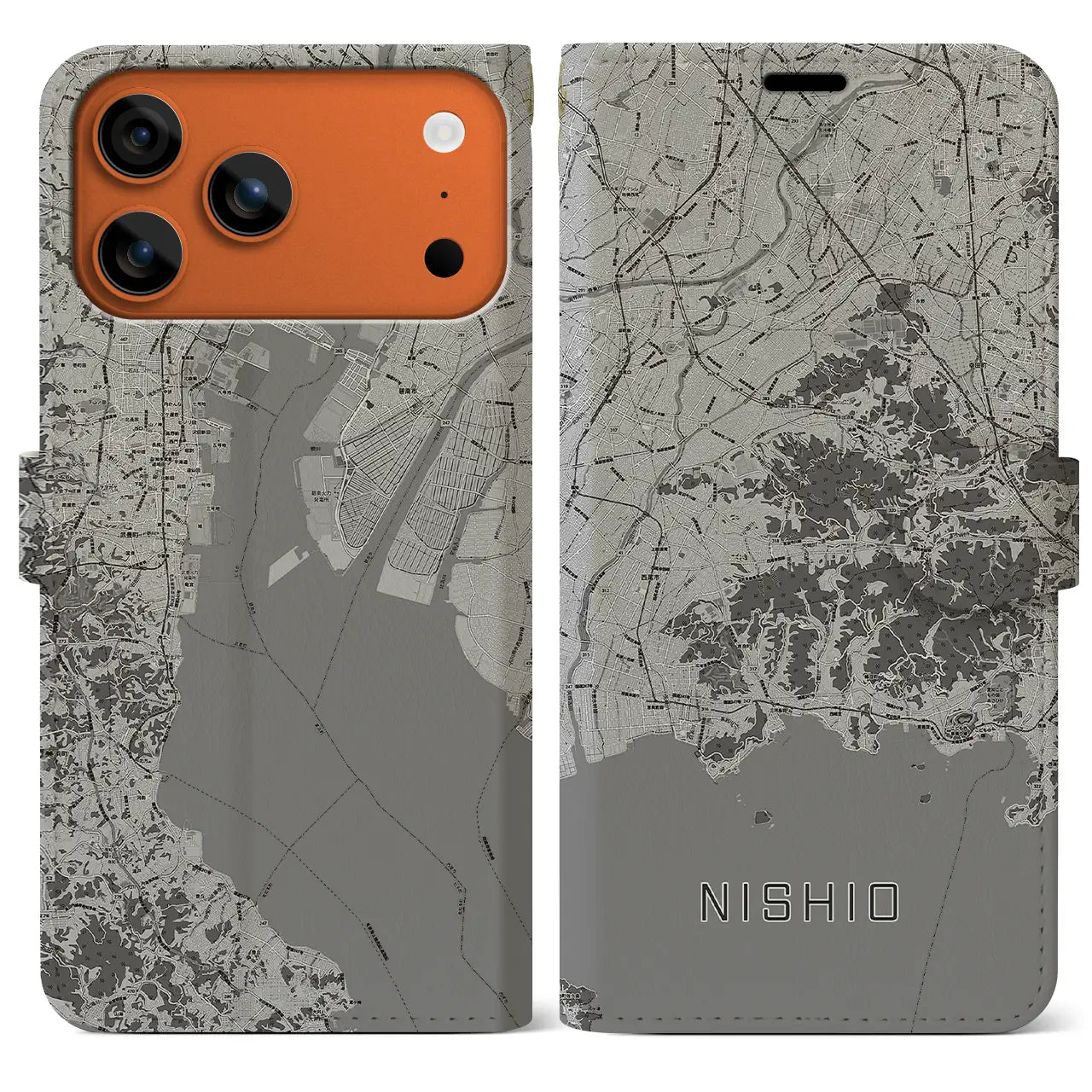 【西尾2(愛知県)】地図柄iPhoneケース(手帳タイプ)