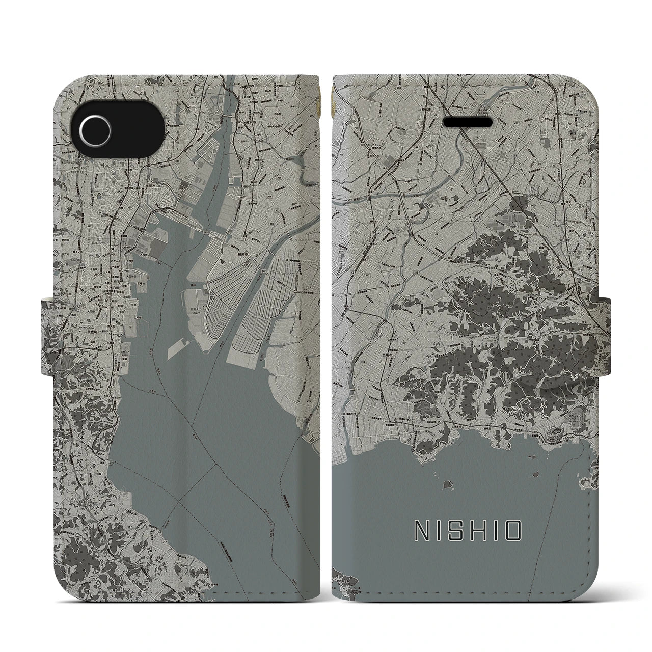 【西尾2(愛知県)】地図柄iPhoneケース(手帳タイプ)