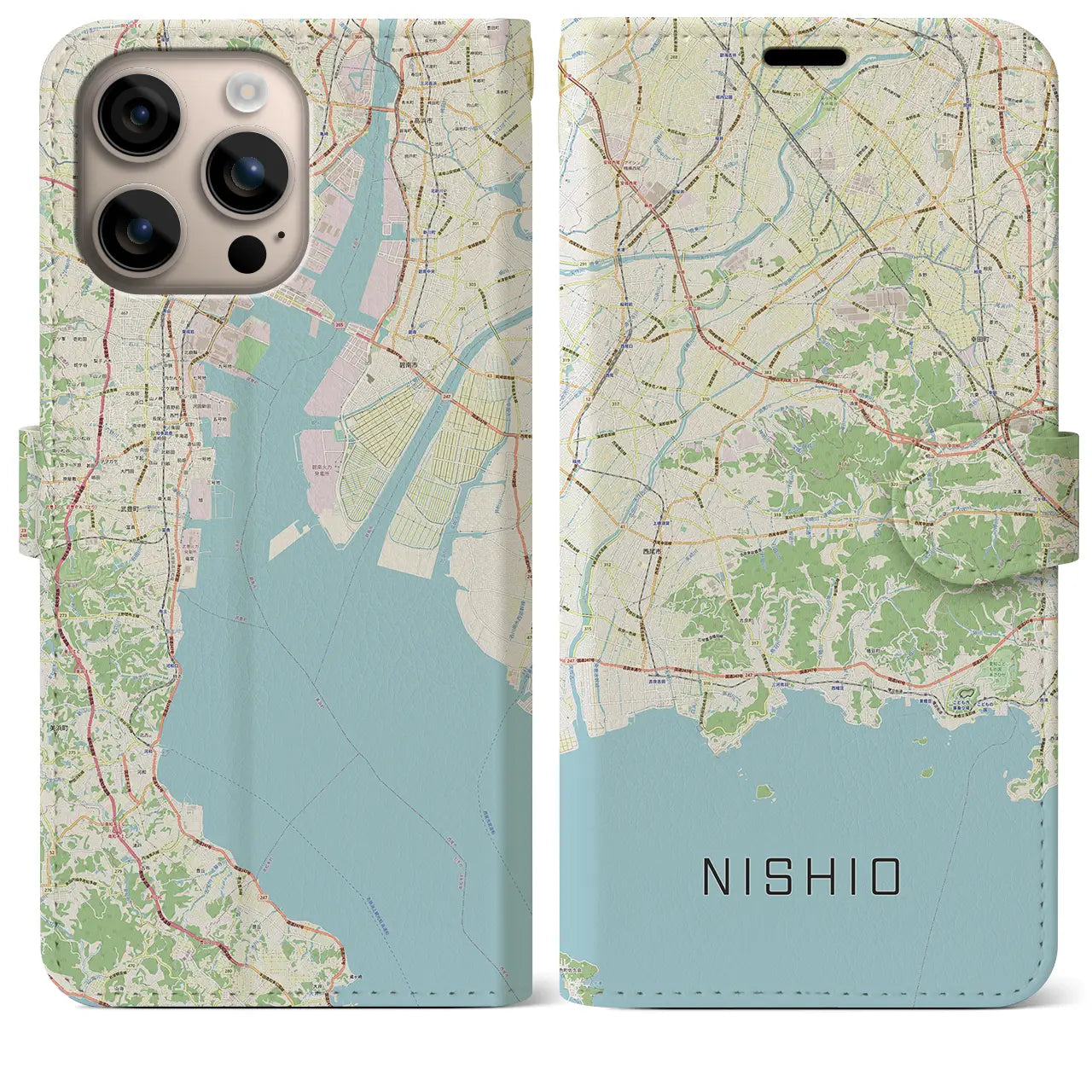 【西尾2(愛知県)】地図柄iPhoneケース(手帳タイプ)ナチュラル・iPhone 16 Plus 用