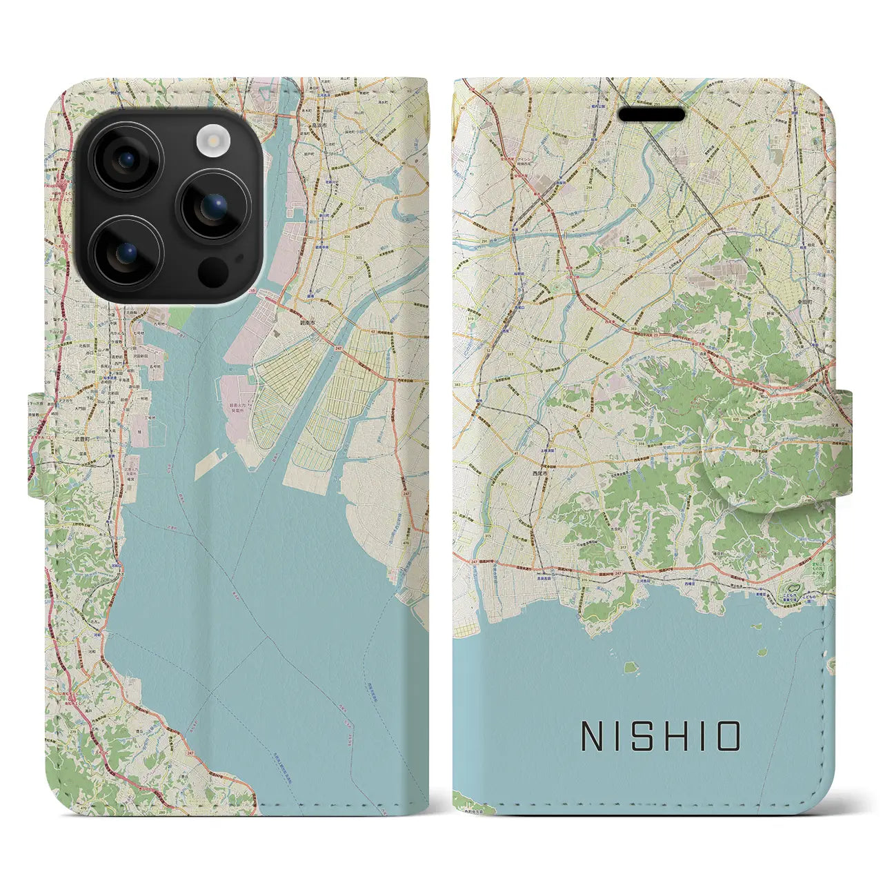 【西尾2(愛知県)】地図柄iPhoneケース(手帳タイプ)