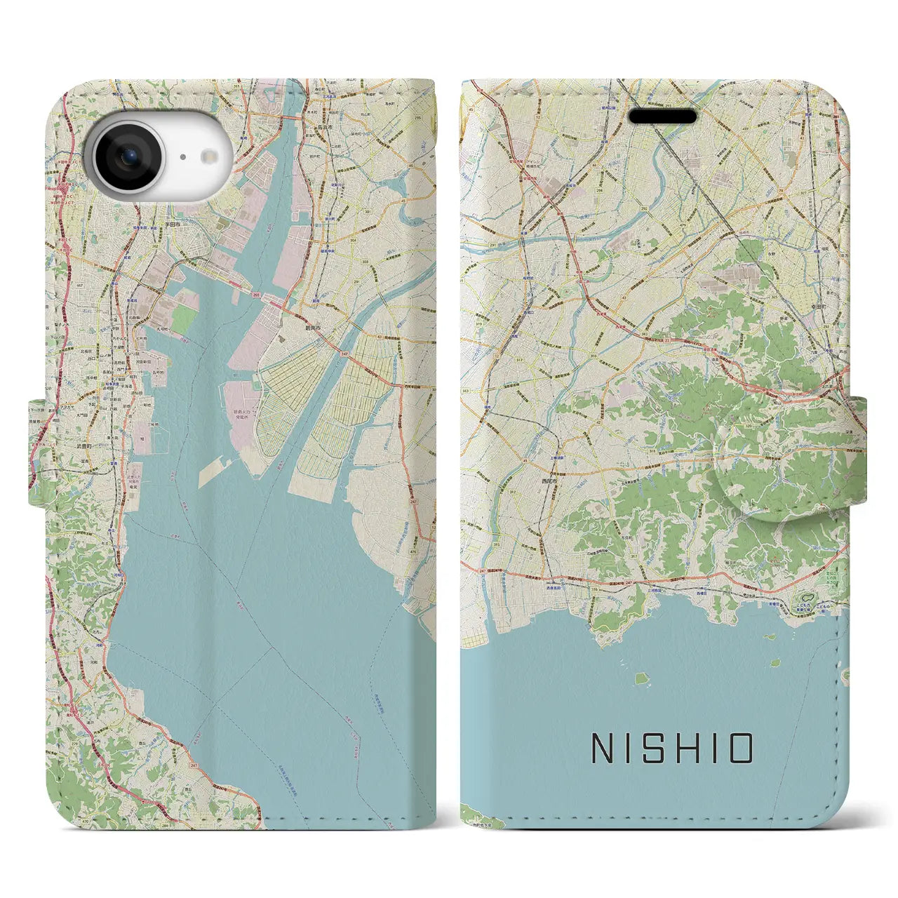 【西尾2(愛知県)】地図柄iPhoneケース(手帳タイプ)