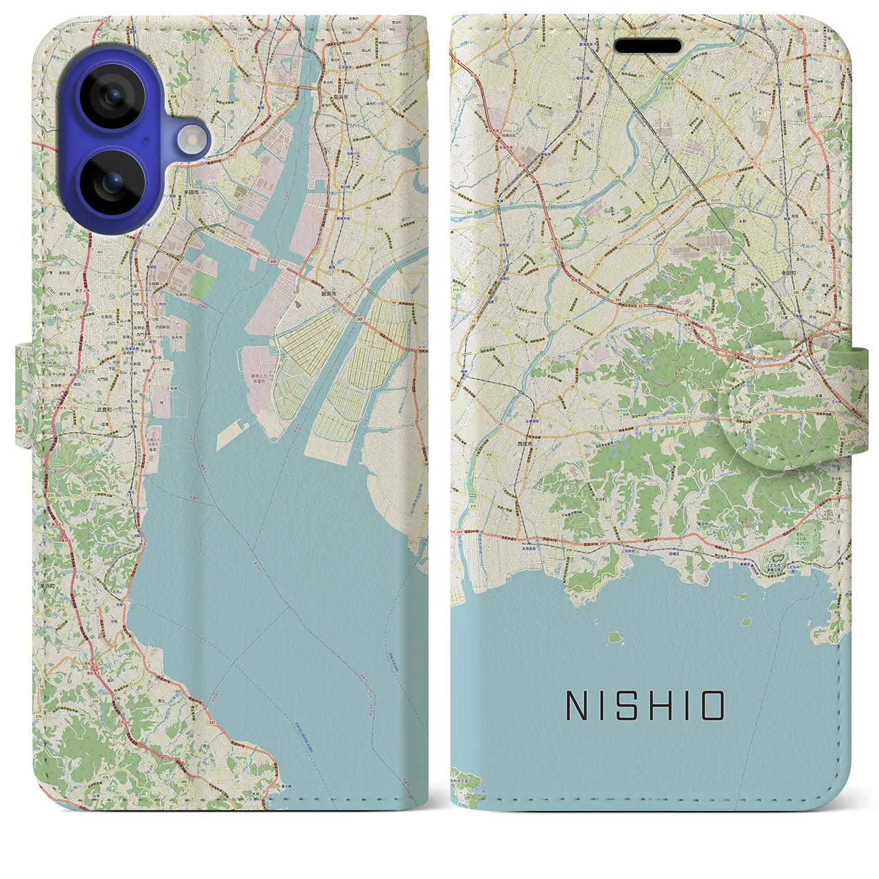 【西尾2(愛知県)】地図柄iPhoneケース(手帳タイプ)ナチュラル・iPhone 16 Pro Max 用