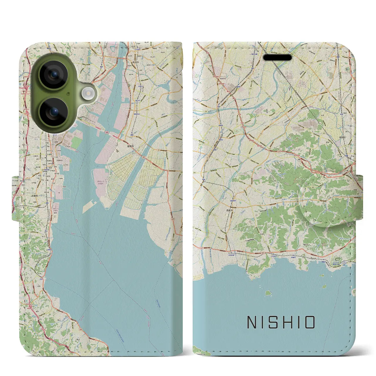 【西尾2(愛知県)】地図柄iPhoneケース(手帳タイプ)