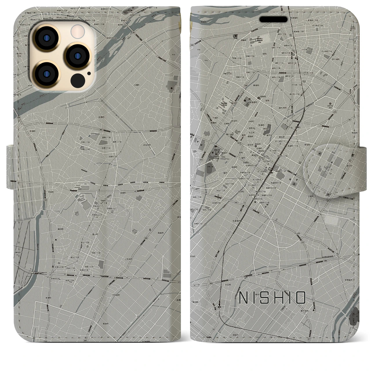 【西尾(愛知県)】地図柄iPhoneケース(手帳タイプ)