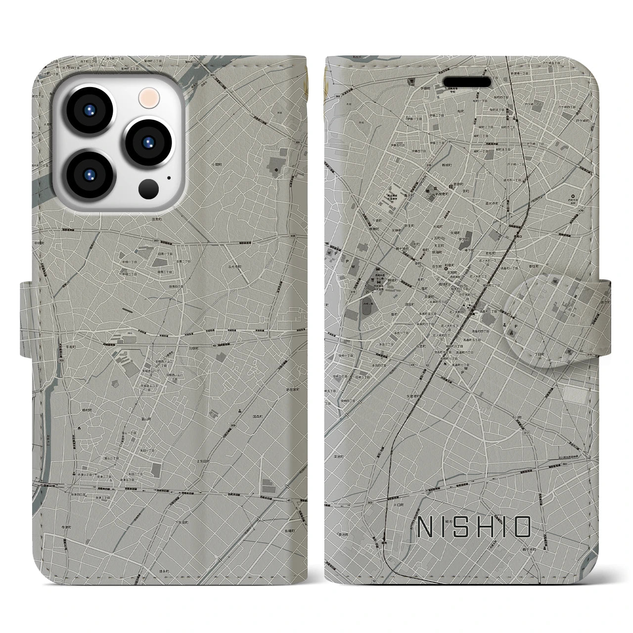 【西尾(愛知県)】地図柄iPhoneケース(手帳タイプ)