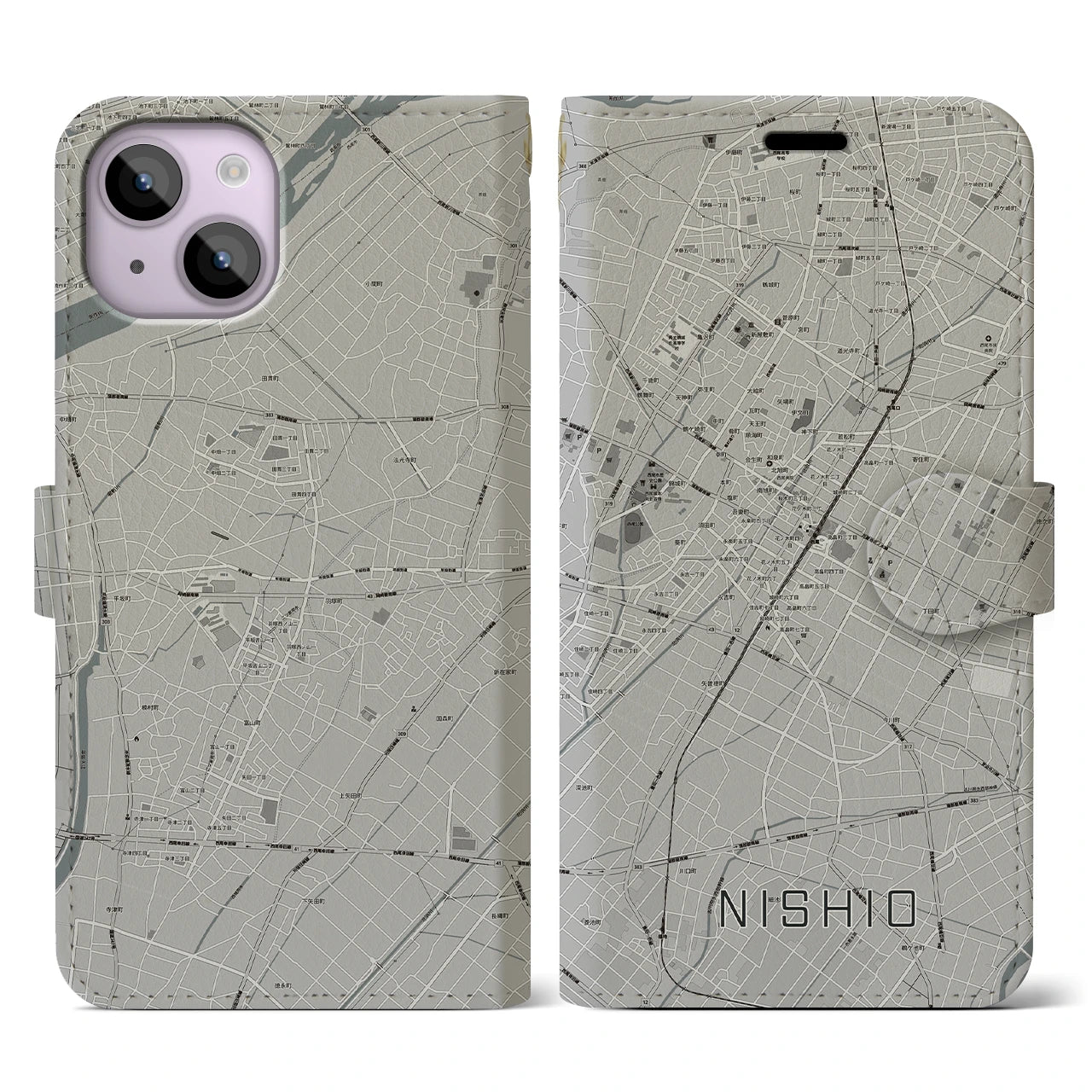 【西尾(愛知県)】地図柄iPhoneケース(手帳タイプ)