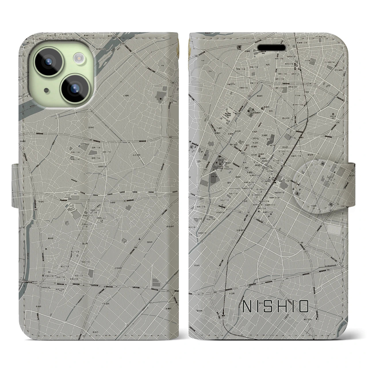 【西尾(愛知県)】地図柄iPhoneケース(手帳タイプ)