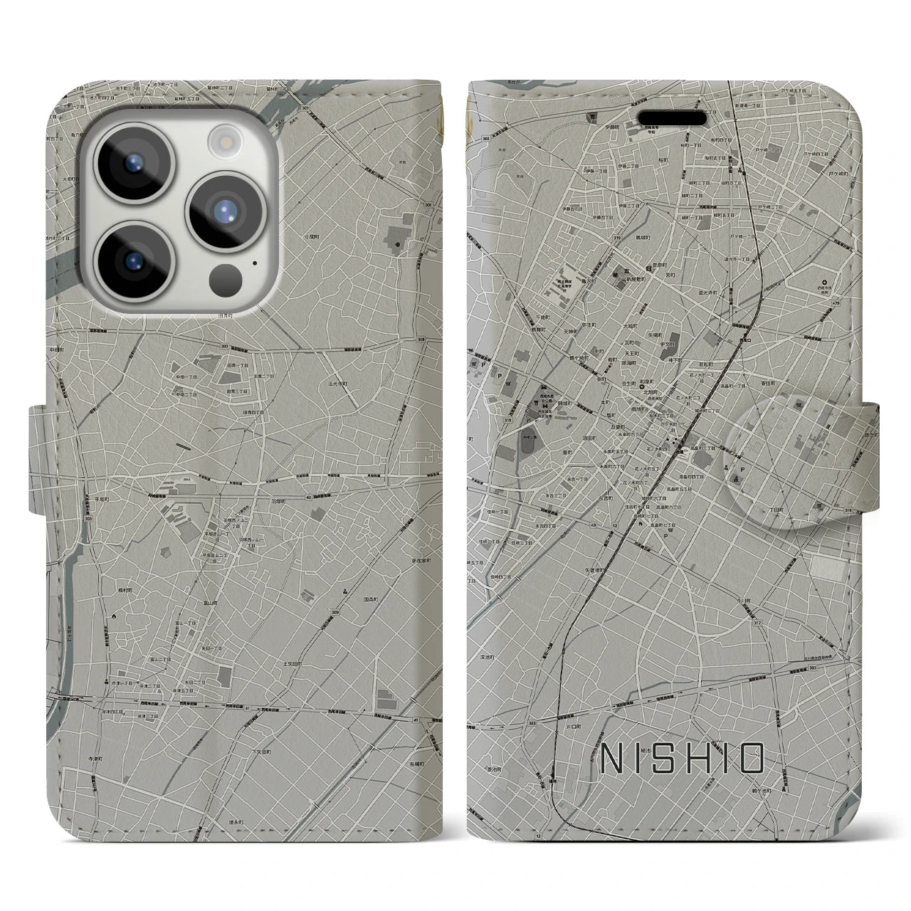 【西尾(愛知県)】地図柄iPhoneケース(手帳タイプ)