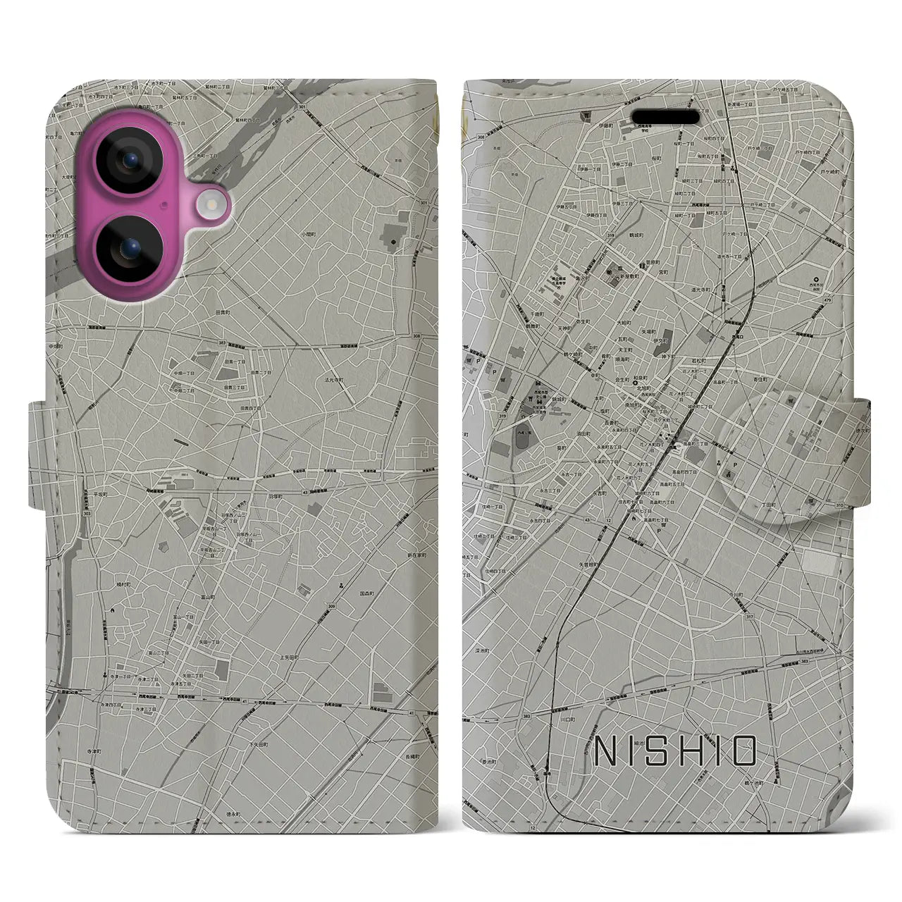 【西尾(愛知県)】地図柄iPhoneケース(手帳タイプ)