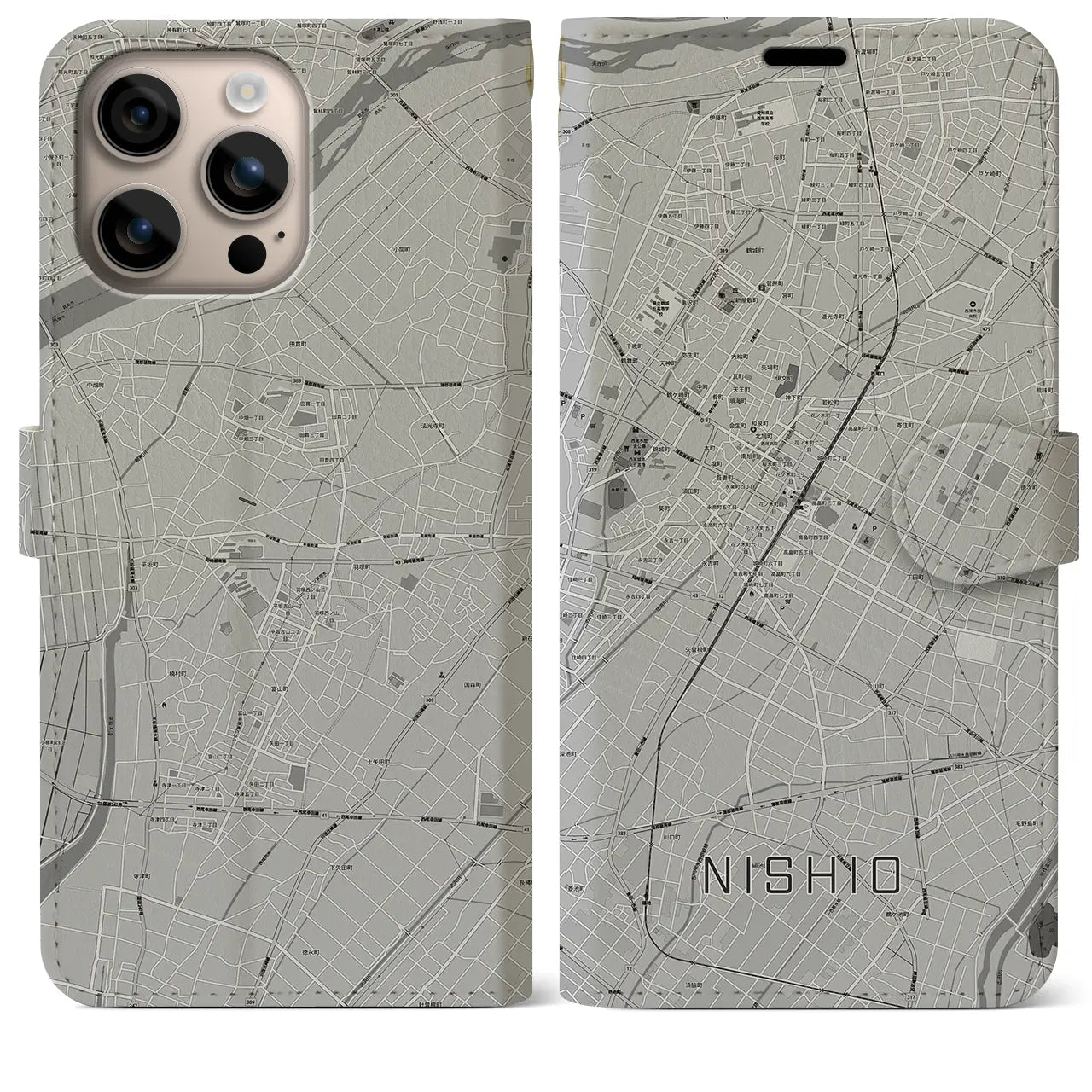 【西尾(愛知県)】地図柄iPhoneケース(手帳タイプ)