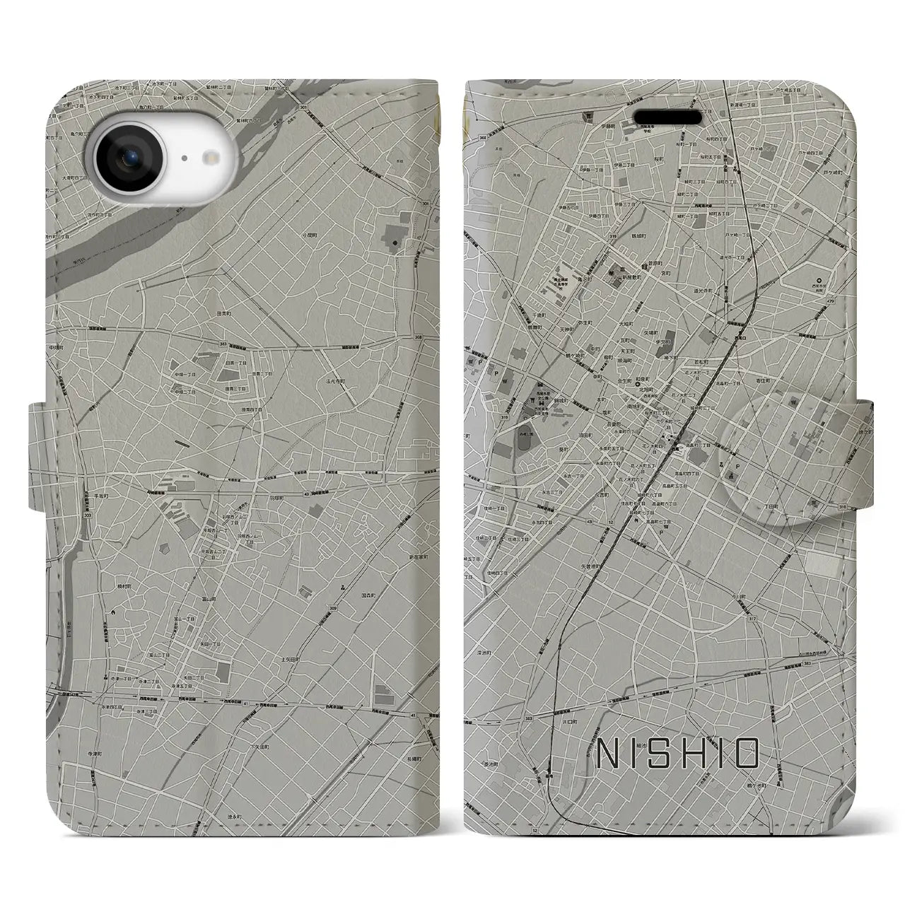 【西尾(愛知県)】地図柄iPhoneケース(手帳タイプ)
