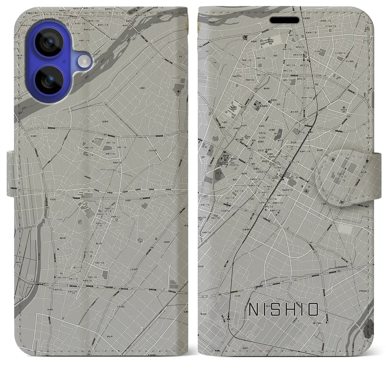 【西尾(愛知県)】地図柄iPhoneケース(手帳タイプ)