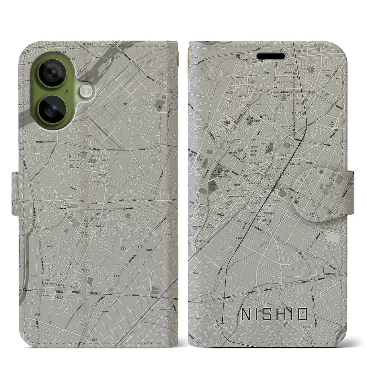 【西尾(愛知県)】地図柄iPhoneケース(手帳タイプ)