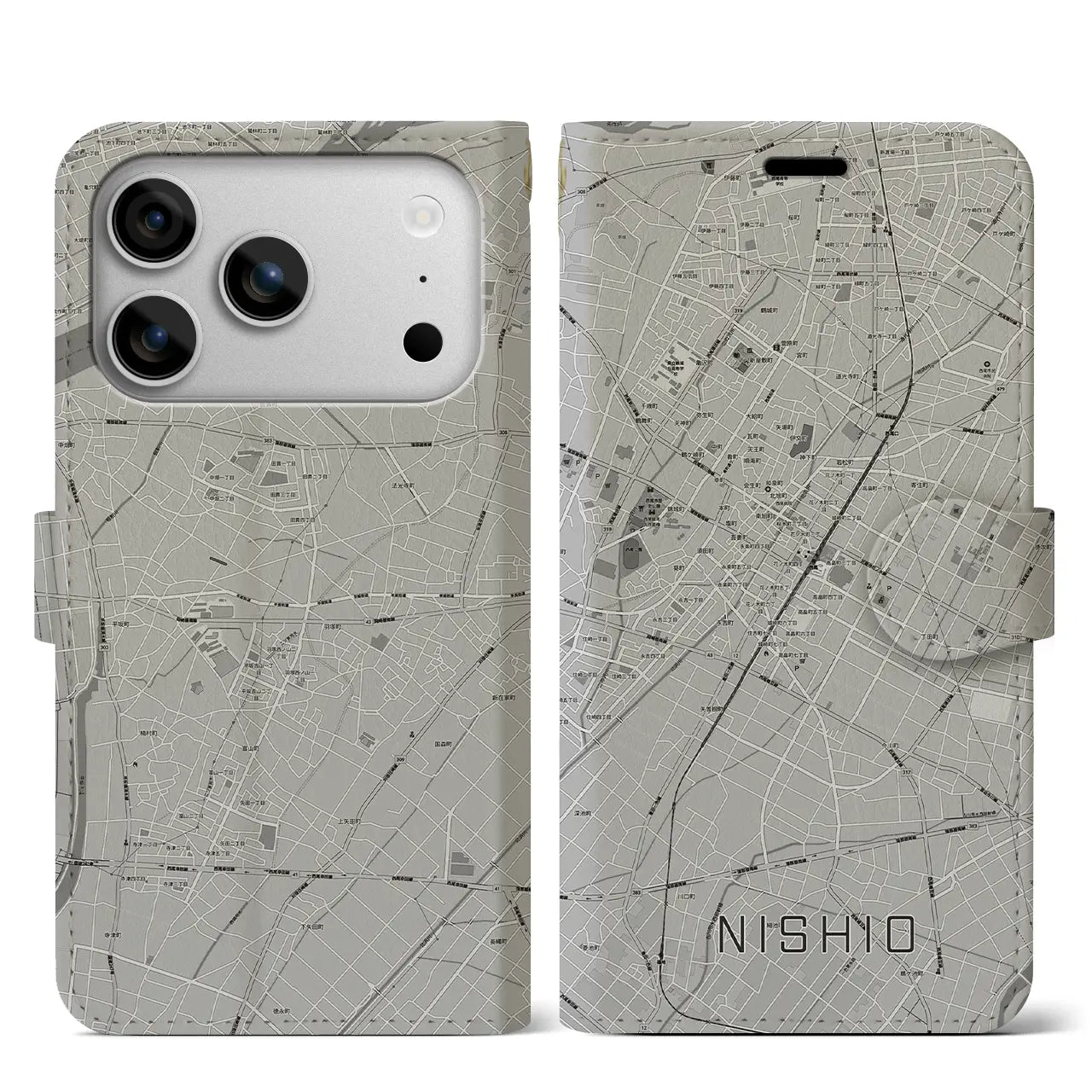 【西尾(愛知県)】地図柄iPhoneケース(手帳タイプ)