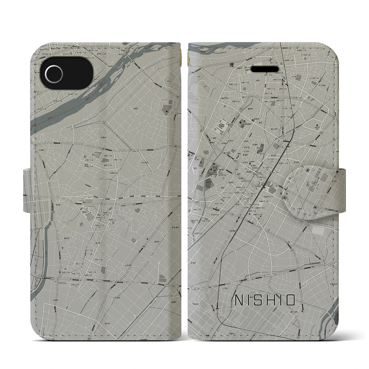 【西尾(愛知県)】地図柄iPhoneケース(手帳タイプ)