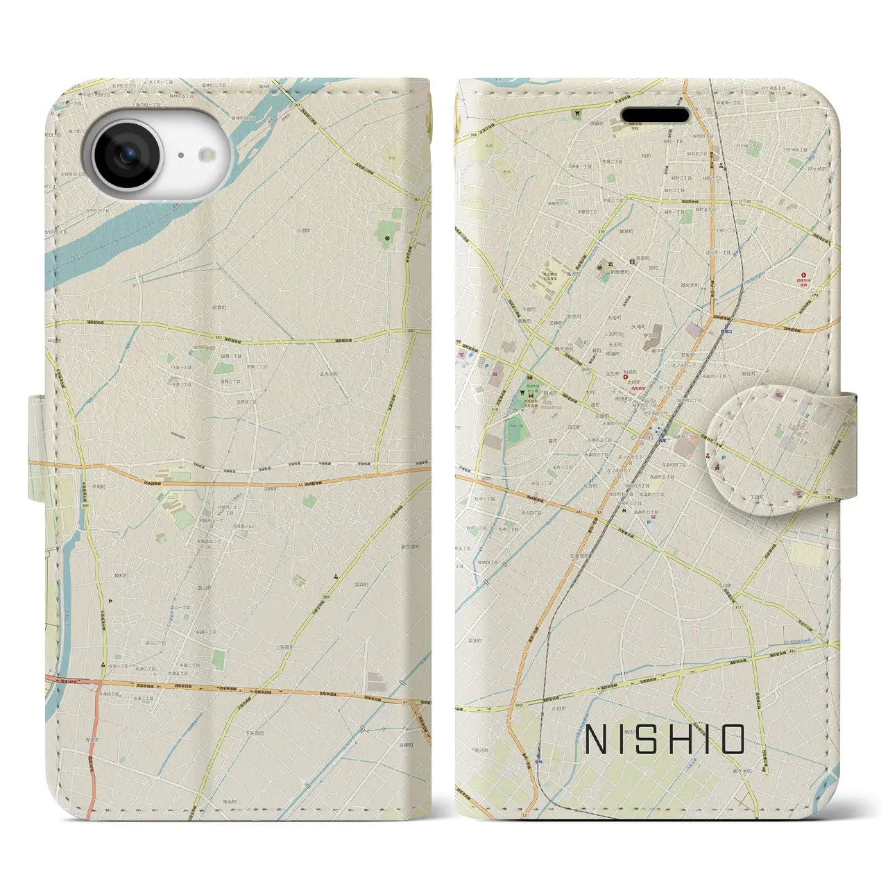 【西尾(愛知県)】地図柄iPhoneケース(手帳タイプ)