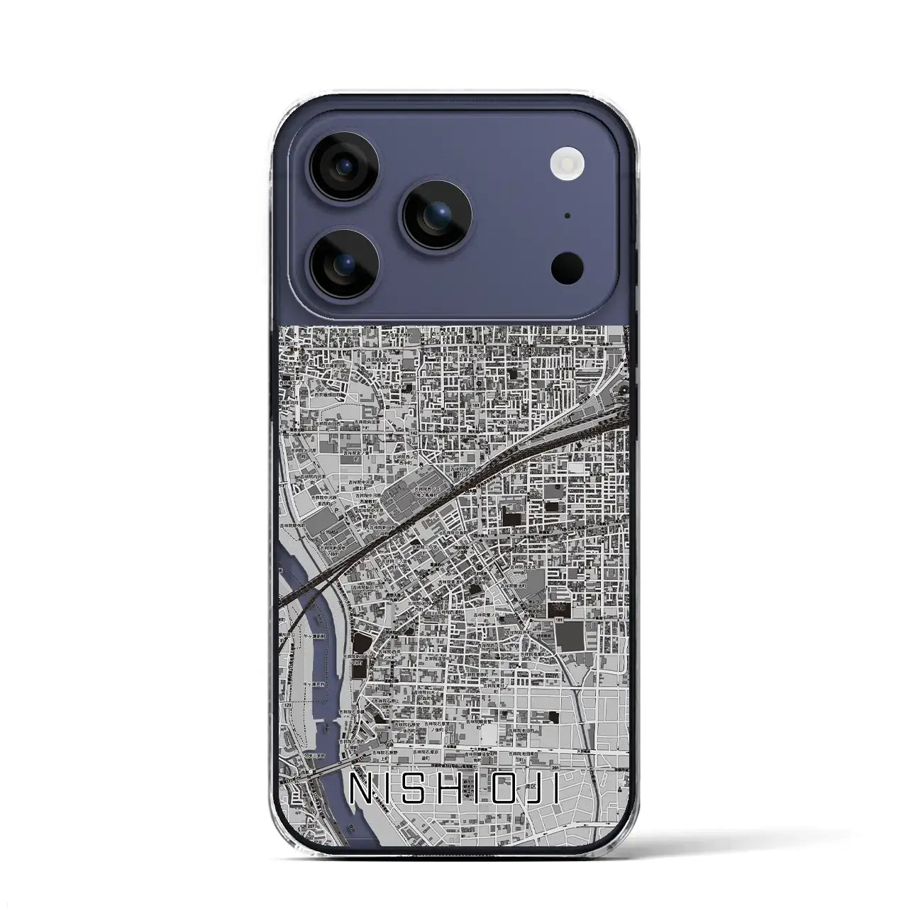 【西大路(京都府)】地図柄iPhoneケース(クリアタイプ)モノトーン・iPhone 17 Pro Max 用
