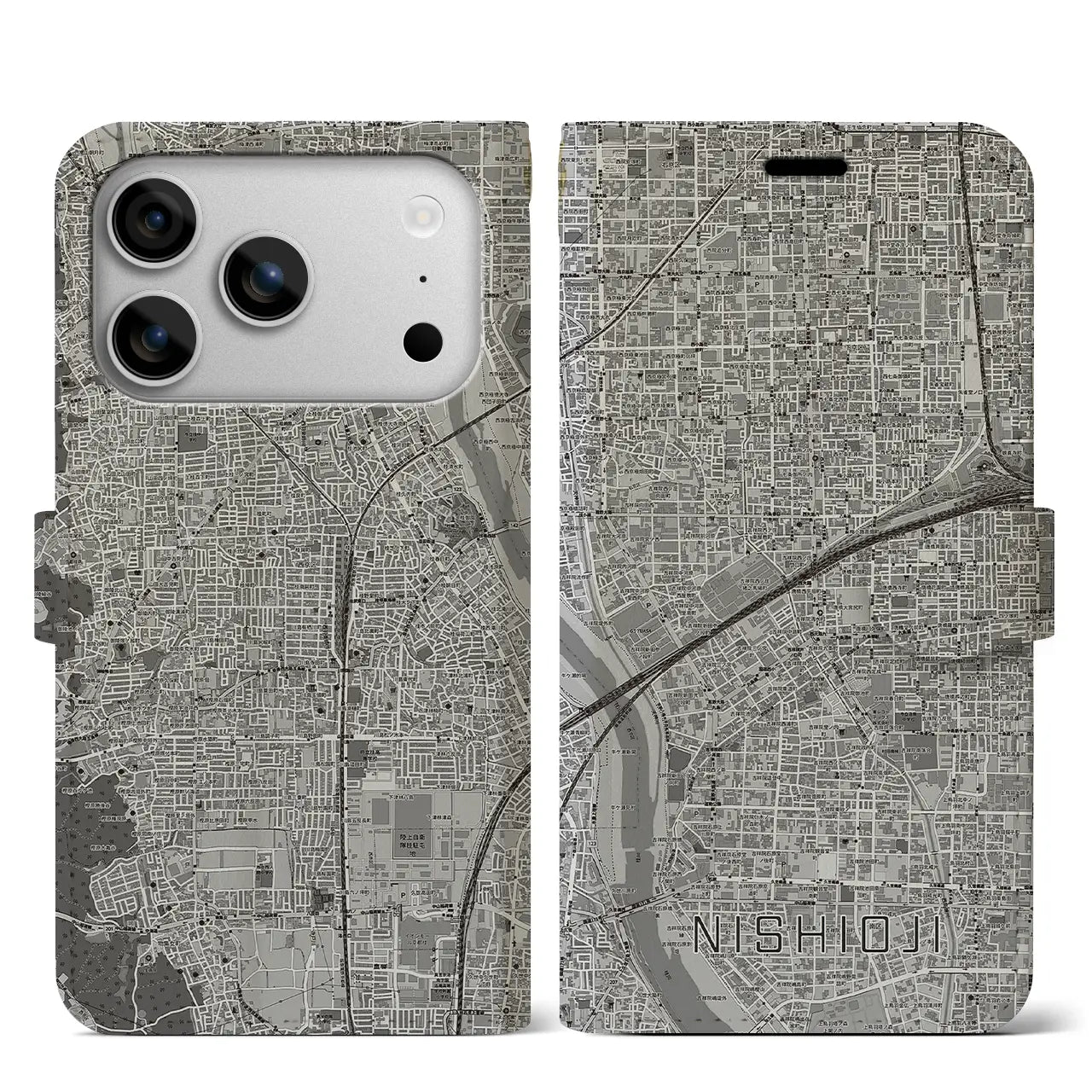 【西大路(京都府)】地図柄iPhoneケース(手帳タイプ)