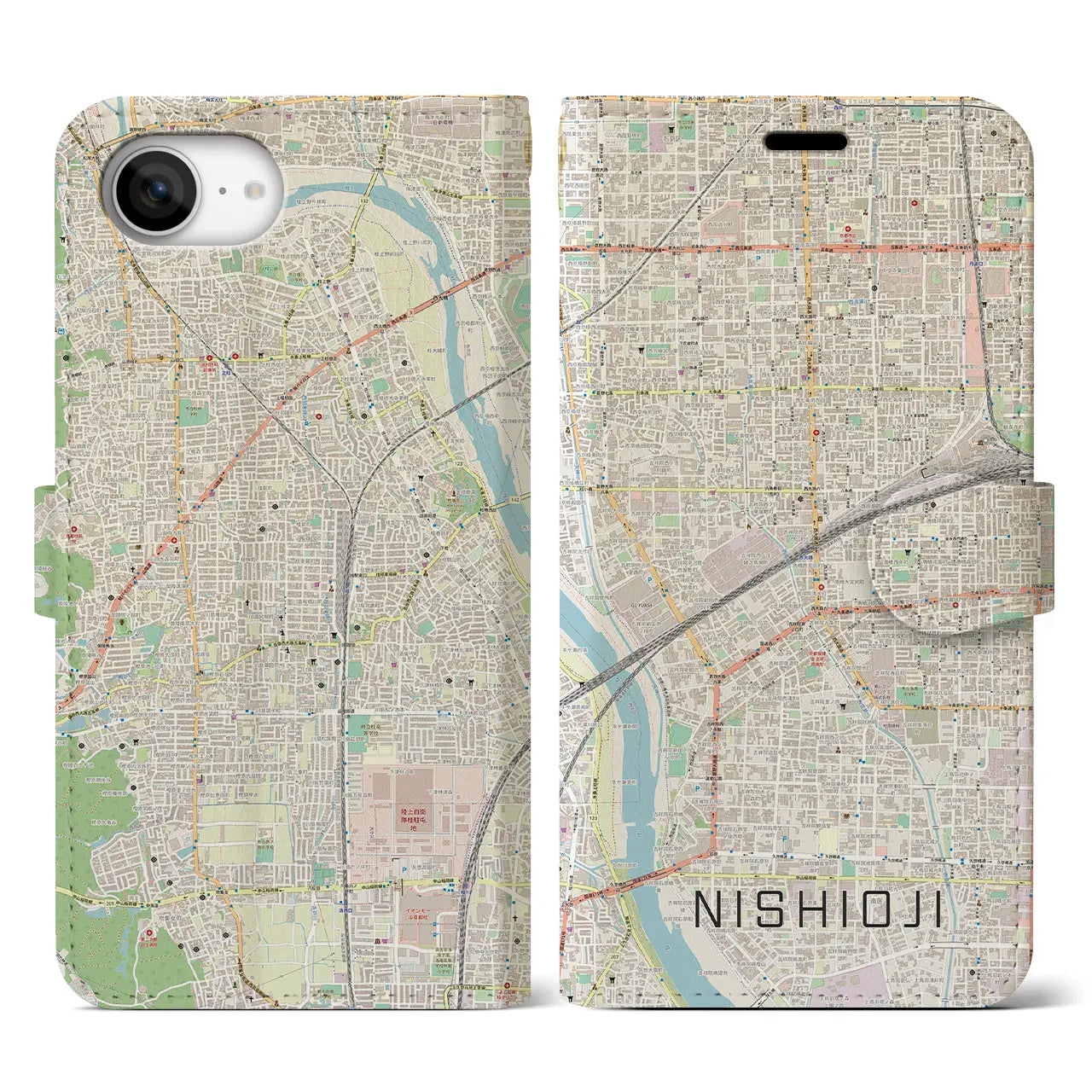 【西大路(京都府)】地図柄iPhoneケース(手帳タイプ)