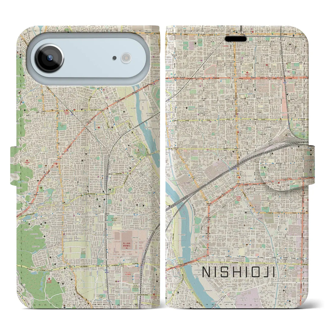 【西大路(京都府)】地図柄iPhoneケース(手帳タイプ)ナチュラル・iPhone 17 Pro Max 用