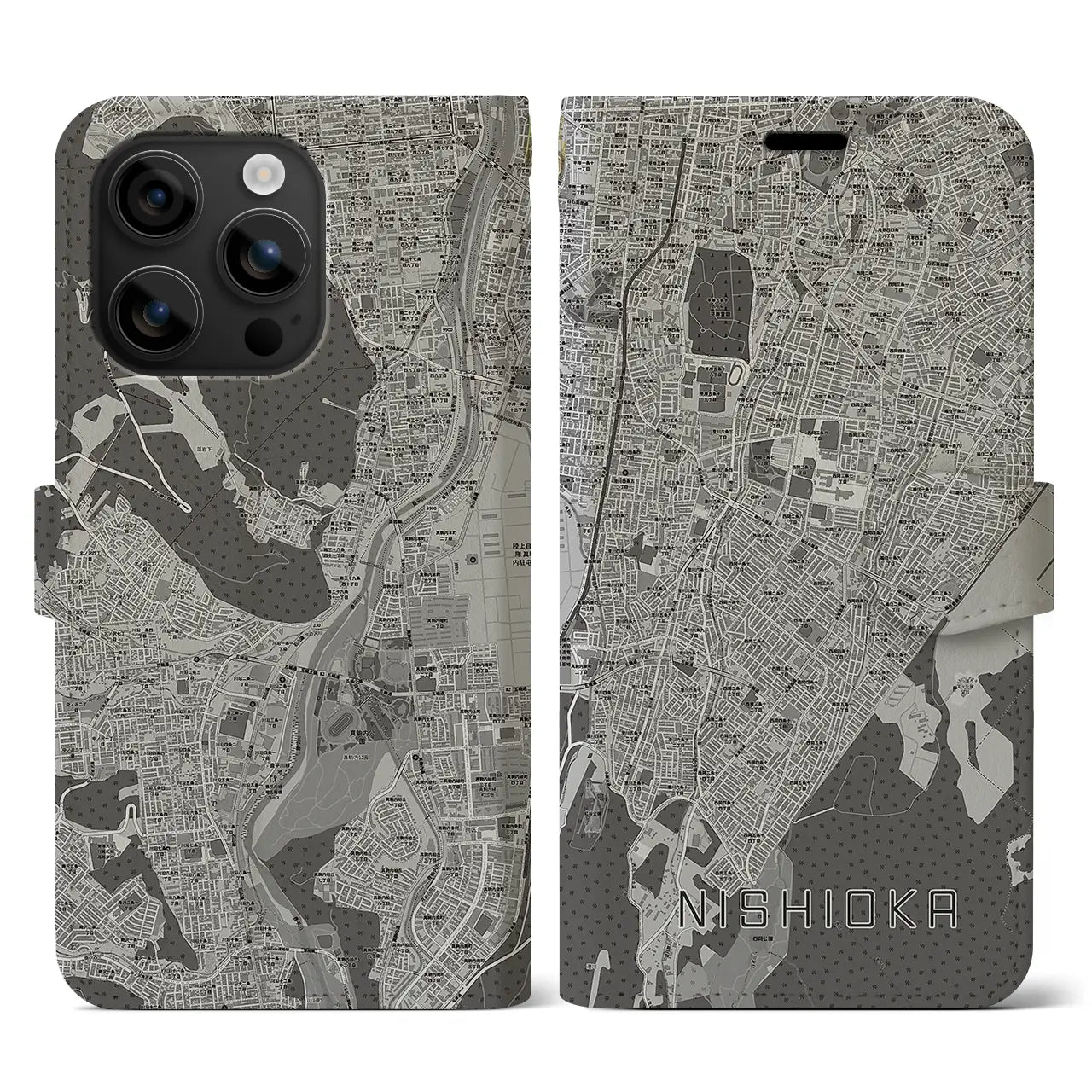 【西岡(北海道)】地図柄iPhoneケース(手帳タイプ)モノトーン・iPhone 16 用