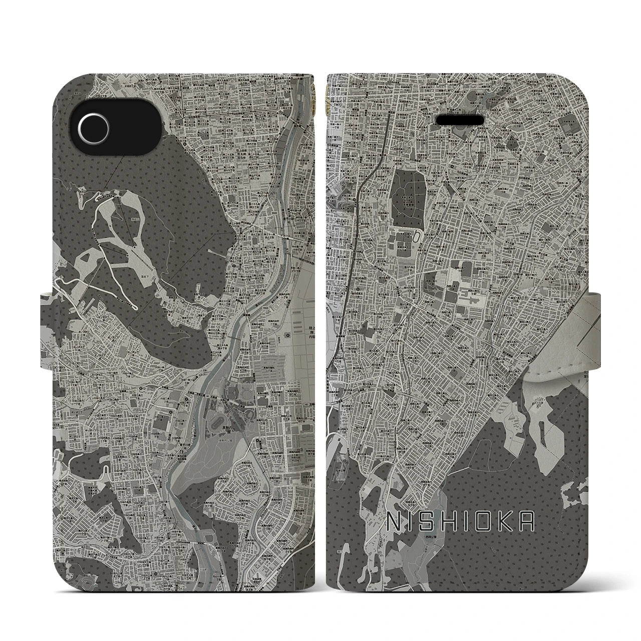 【西岡(北海道)】地図柄iPhoneケース(手帳タイプ)モノトーン・iPhone SE(第3 / 第2世代) / 8 / 7 / 6s / 6 用
