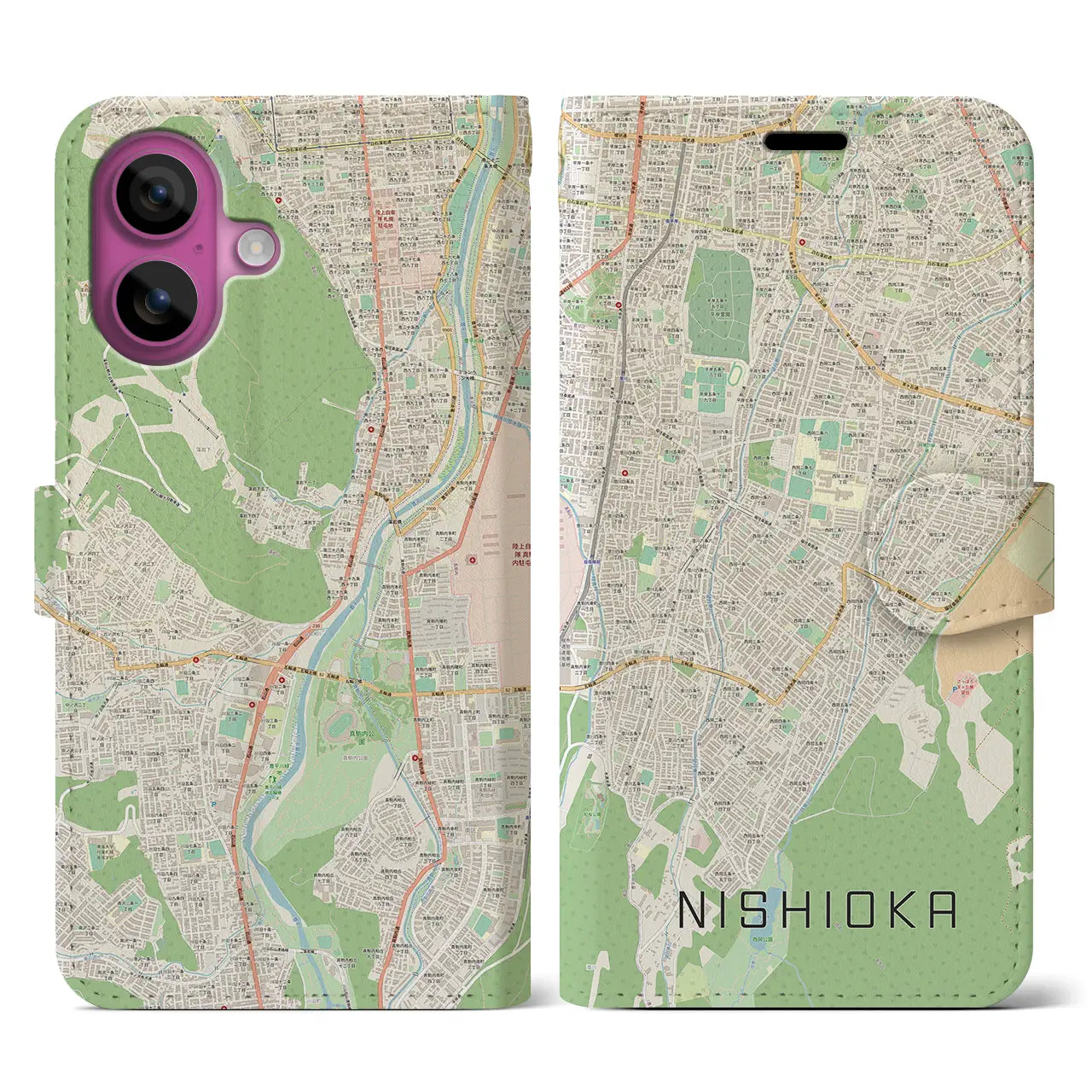 【西岡(北海道)】地図柄iPhoneケース(手帳タイプ)ナチュラル・iPhone 16 Pro 用