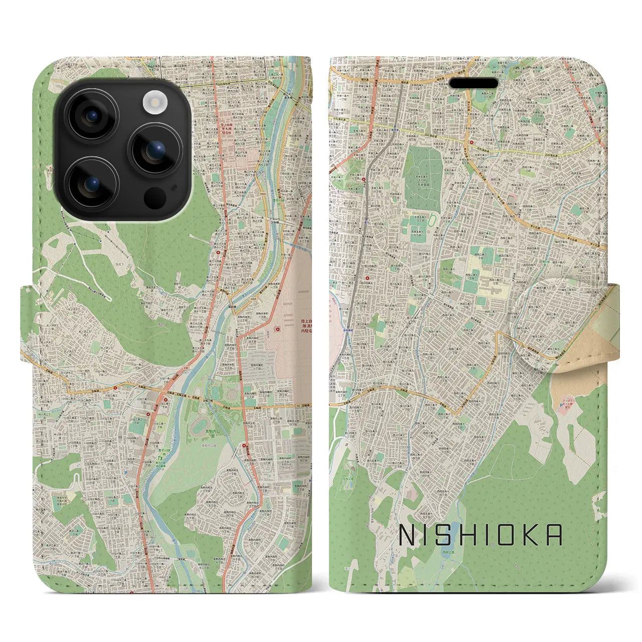 【西岡(北海道)】地図柄iPhoneケース(手帳タイプ)ナチュラル・iPhone 16 用