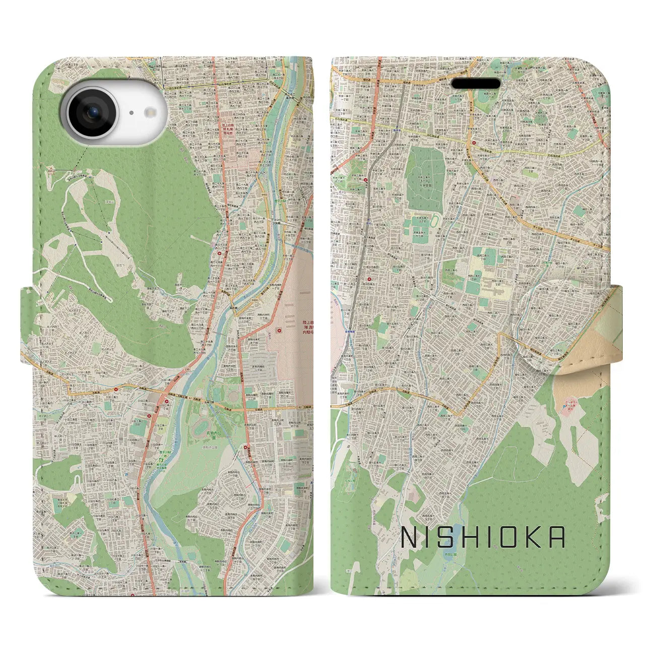 【西岡(北海道)】地図柄iPhoneケース(手帳タイプ)