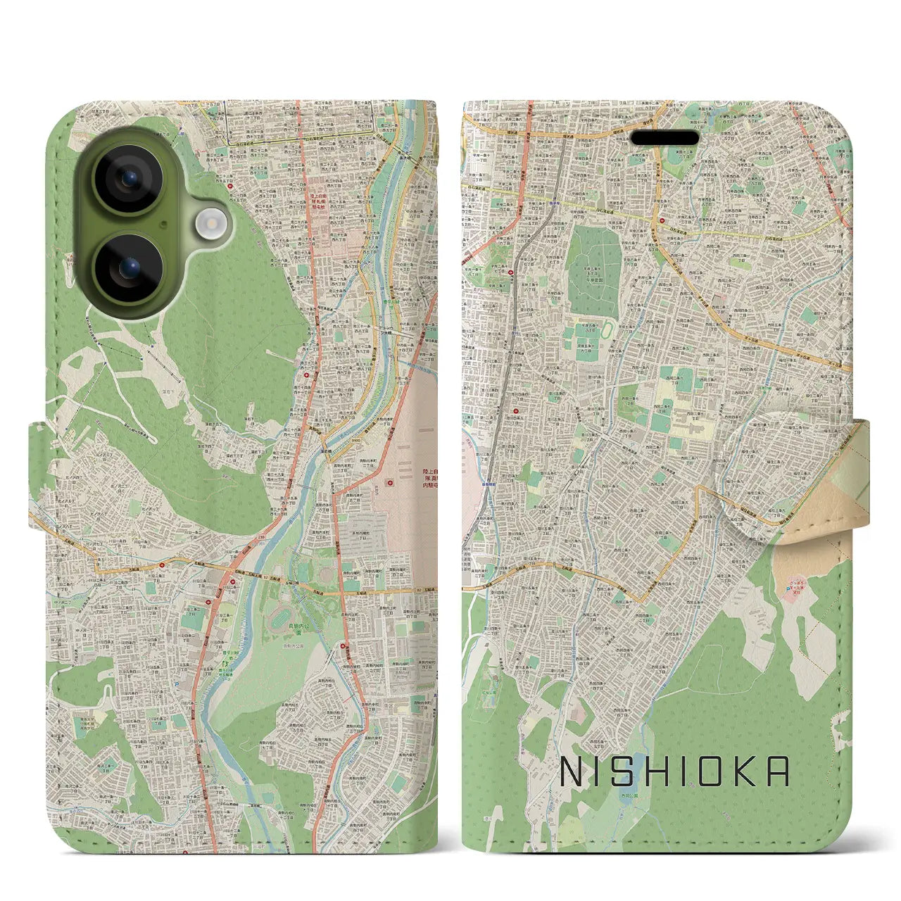 【西岡(北海道)】地図柄iPhoneケース(手帳タイプ)ナチュラル・iPhone 17 Pro Max 用