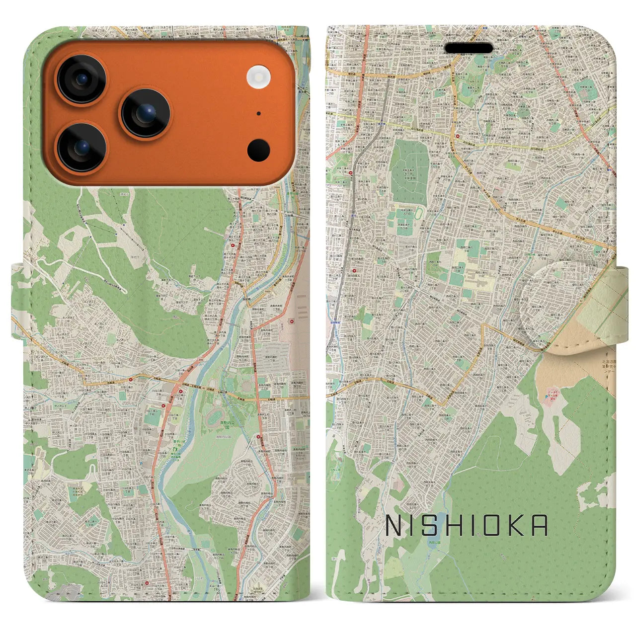 【西岡(北海道)】地図柄iPhoneケース(手帳タイプ)