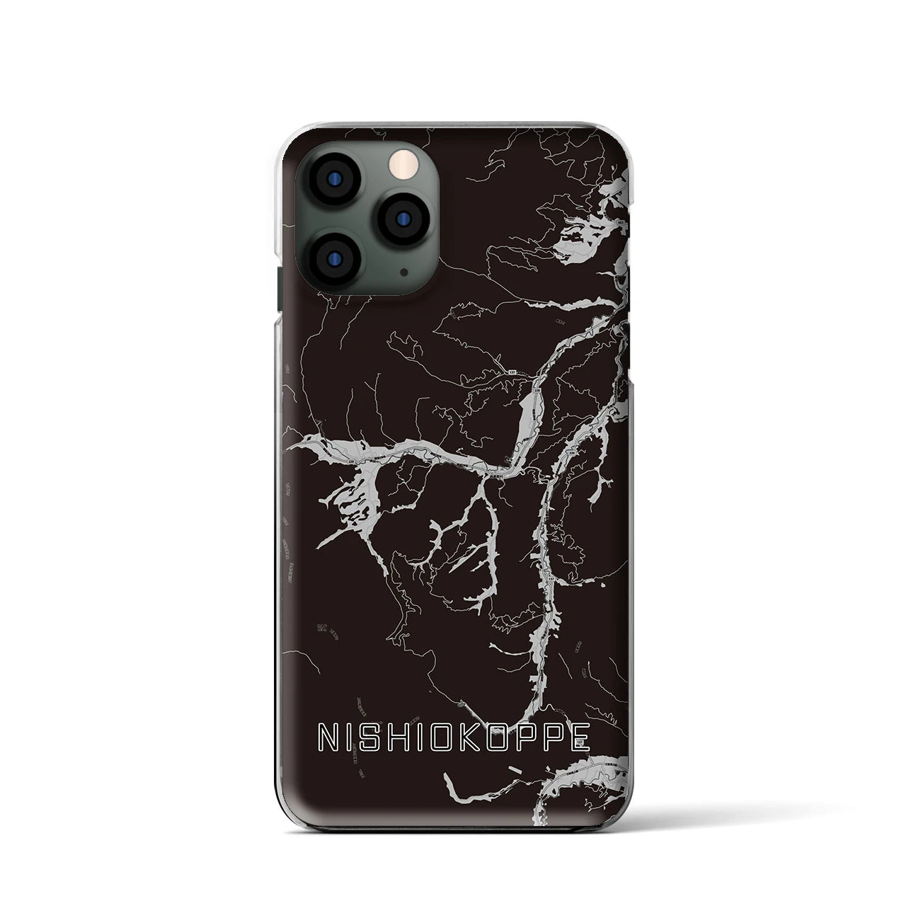【西興部(北海道)】地図柄iPhoneケース(クリアタイプ)モノトーン・iPhone 11 Pro 用