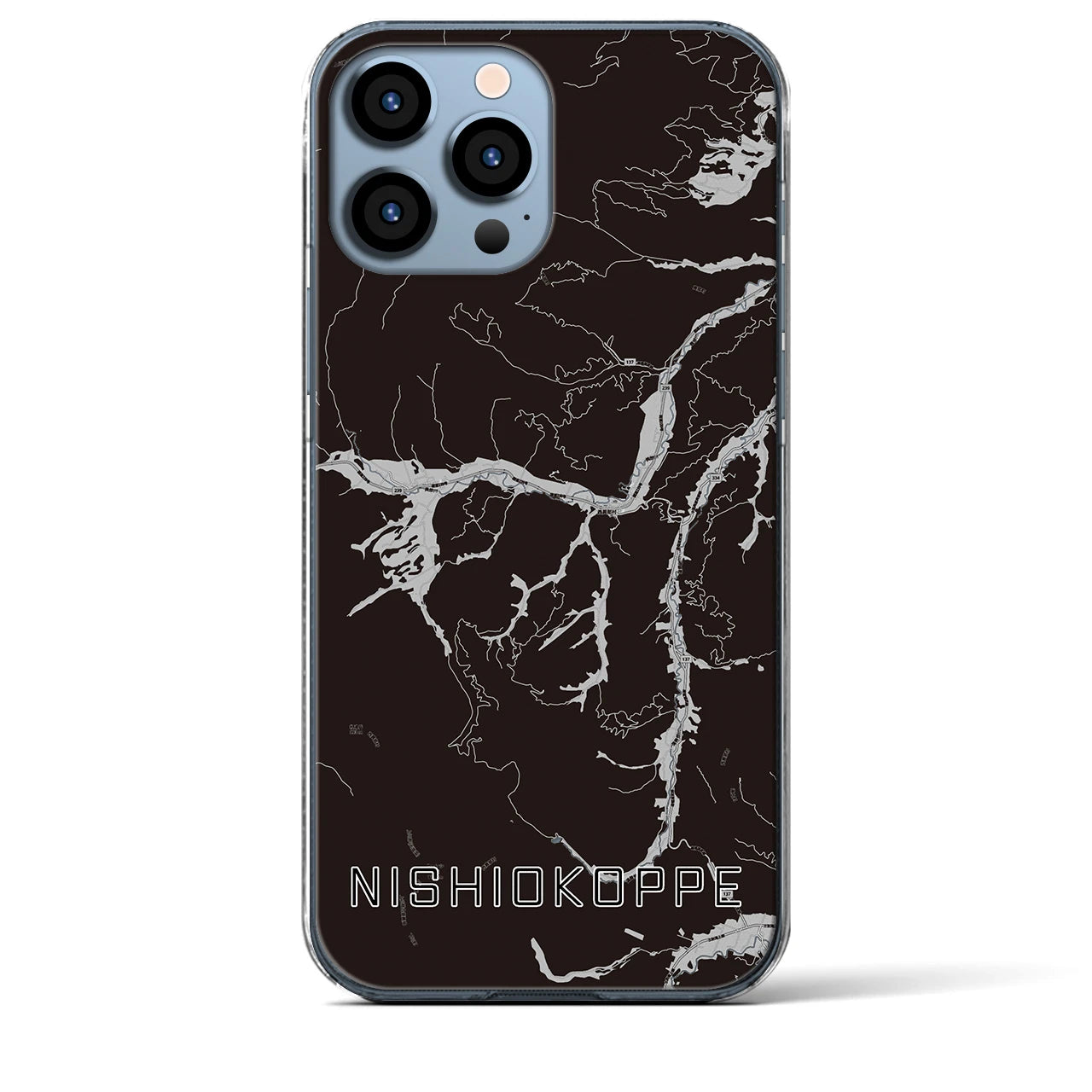 【西興部(北海道)】地図柄iPhoneケース(クリアタイプ)モノトーン・iPhone 13 Pro Max 用