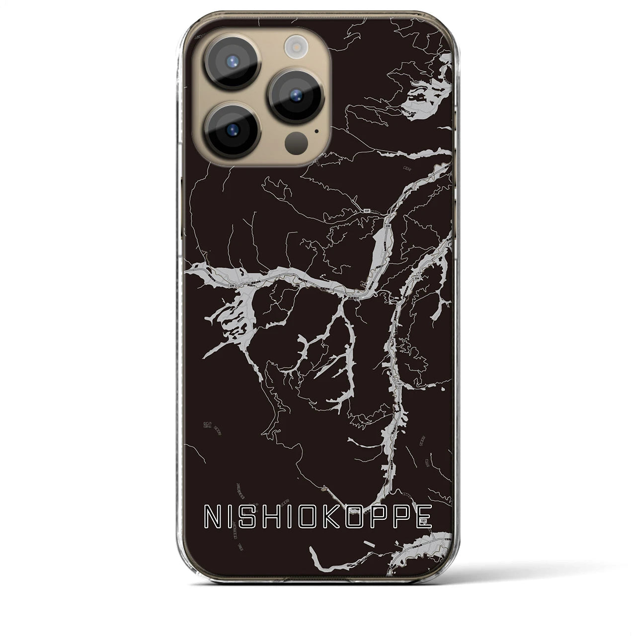 【西興部(北海道)】地図柄iPhoneケース(クリアタイプ)モノトーン・iPhone 14 Pro Max 用