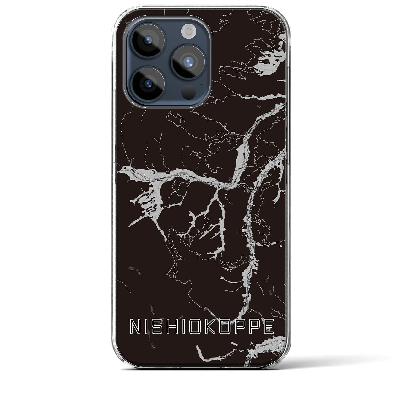【西興部(北海道)】地図柄iPhoneケース(クリアタイプ)モノトーン・iPhone 15 Pro Max 用