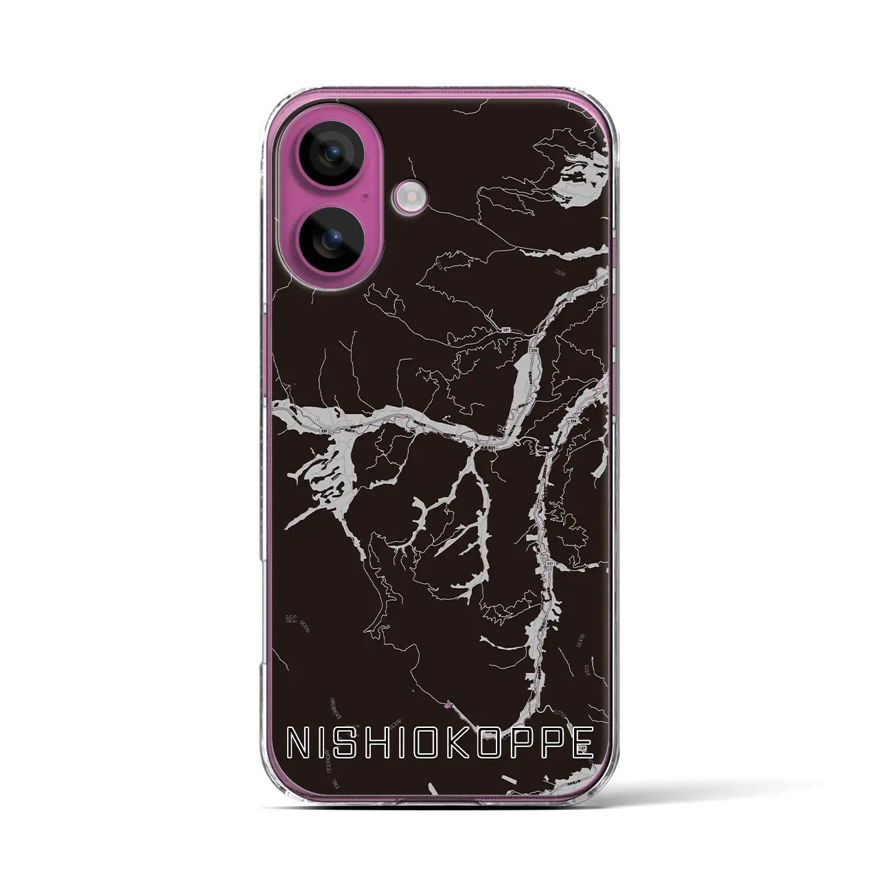 【西興部(北海道)】地図柄iPhoneケース(クリアタイプ)モノトーン・iPhone 16 Pro 用