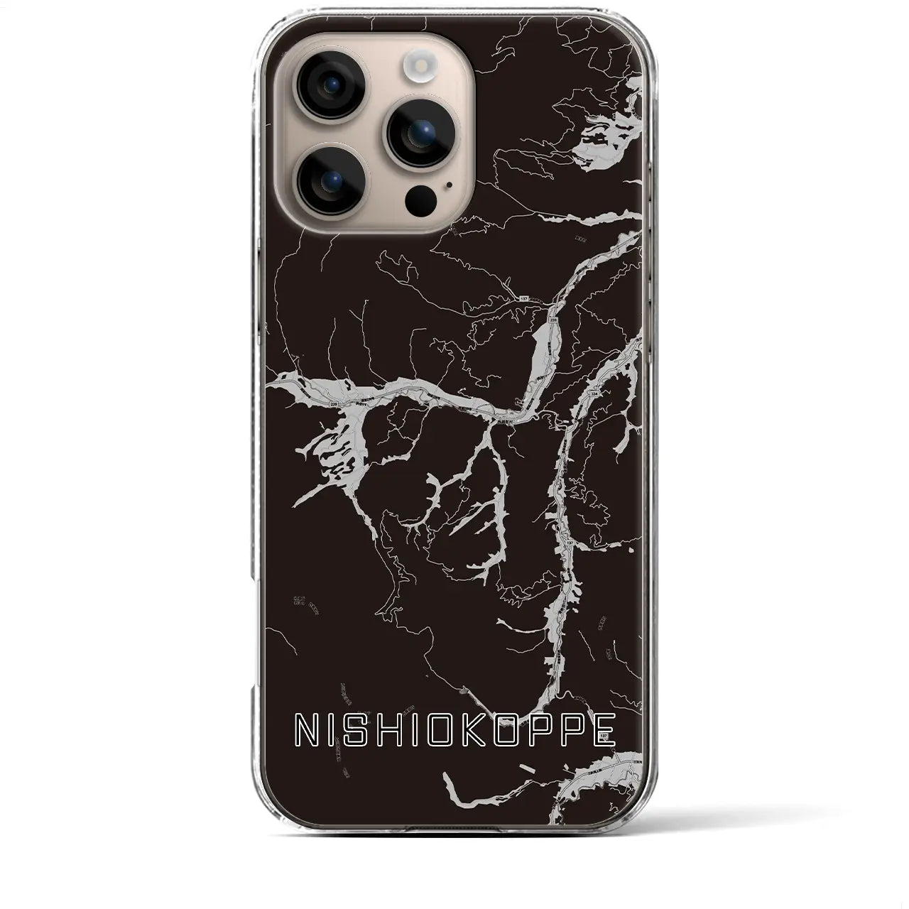【西興部(北海道)】地図柄iPhoneケース(クリアタイプ)モノトーン・iPhone 16 Plus 用