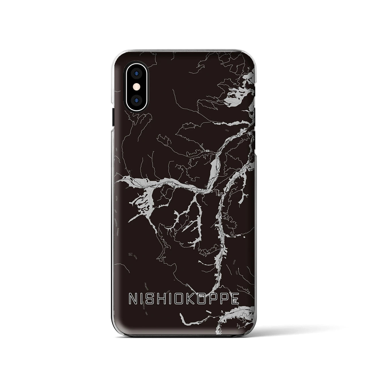 【西興部(北海道)】地図柄iPhoneケース(クリアタイプ)モノトーン・iPhone XS / X 用