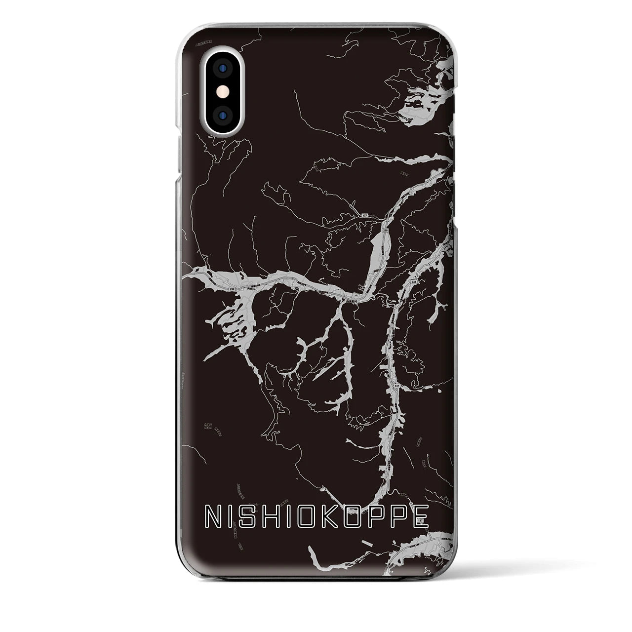 【西興部(北海道)】地図柄iPhoneケース(クリアタイプ)モノトーン・iPhone XS Max 用