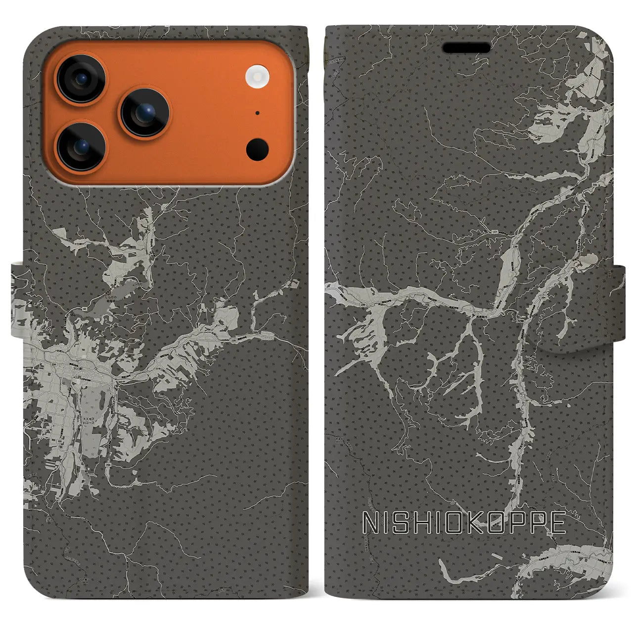 【西興部(北海道)】地図柄iPhoneケース(手帳タイプ)