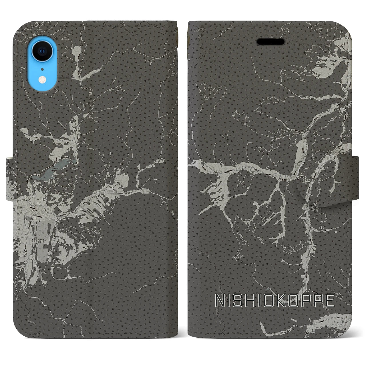 【西興部(北海道)】地図柄iPhoneケース(手帳タイプ)モノトーン・iPhone XR 用